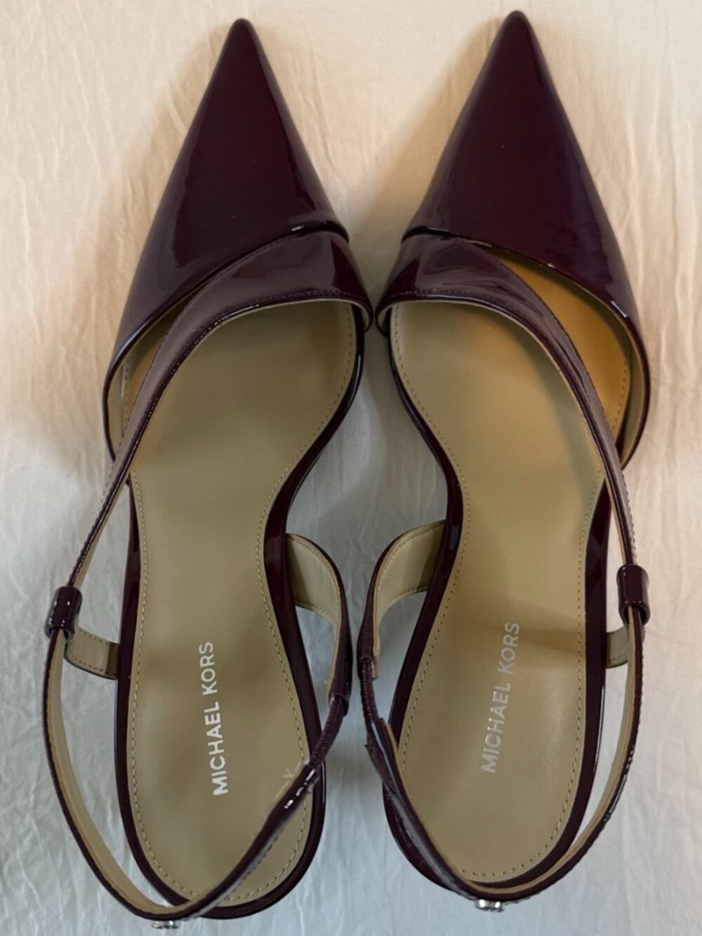 Michael Kors Jaida Slingback Pumps 7M Oxblood Patent Leather Pointed Toe